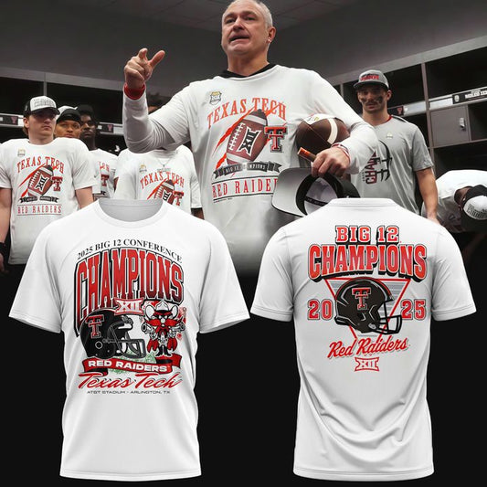 Texas Tech Red Raiders 2025 Big 12 Football Champions Locked Room T-shirt White