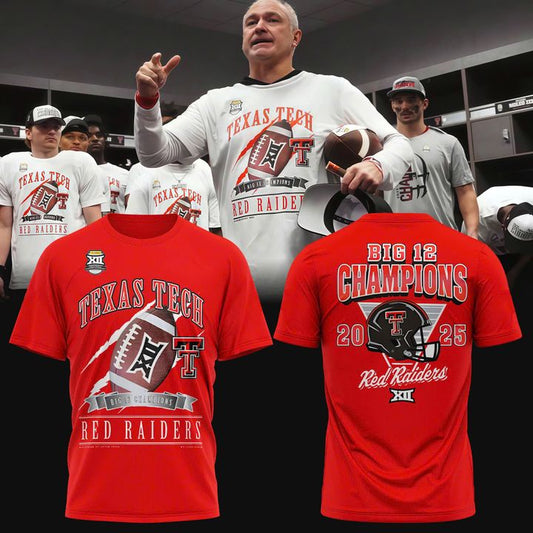 Texas Tech Red Raiders 2025 Big 12 Football Champions Locked Room T-shirt Red