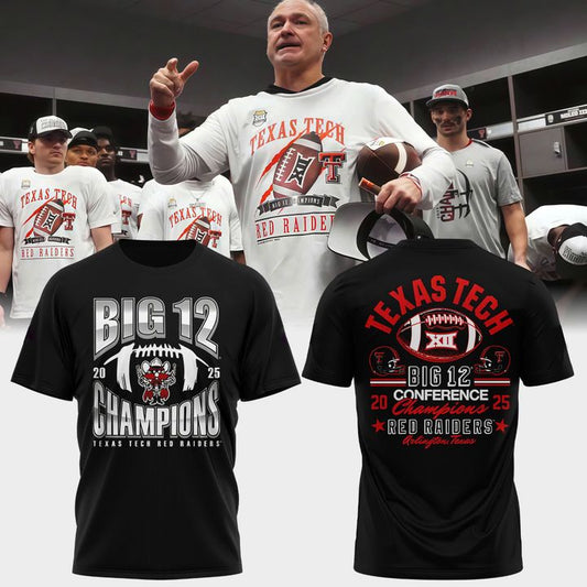 Texas Tech Red Raiders 2025 Big 12 Football Champions Locked Room T-shirt Black