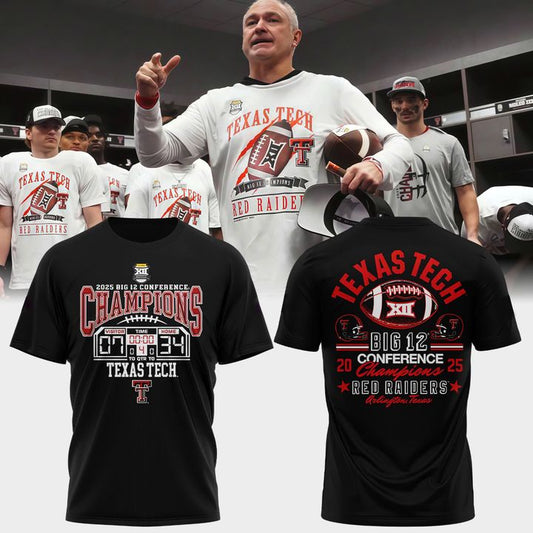 Texas Tech Red Raiders 2025 Big 12 Football Champions Locked Room Black T-shirt