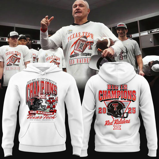 Texas Tech Red Raiders White Hoodie 2025 Big 12 Football Champions