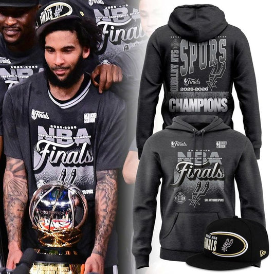 (Adult & Kids) San Antonio Spurs Black 2026 NBA Western Conference Champions Stacked Block Hoodie
