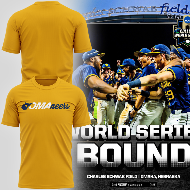 3.West Virginia Mountaineers 2026 NCAA Baseball Men's College World Series Omaneers T-Shirt