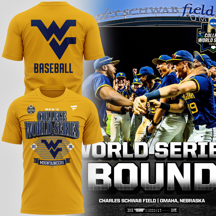 4.West Virginia Mountaineers 2026 NCAA Baseball Men's College World Series Omaneers T-Shirt
