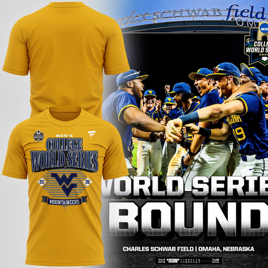 5.West Virginia Mountaineers 2026 NCAA Baseball Men's College World Series Omaneers T-Shirt