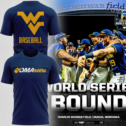 7.West Virginia Mountaineers 2026 NCAA Baseball Men's College World Series Omaneers T-Shirt