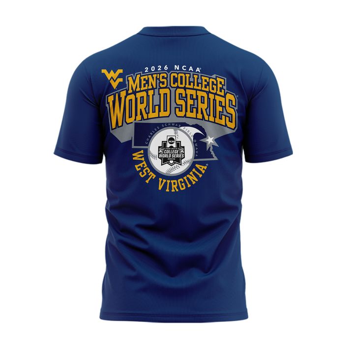 2.West Virginia Mountaineers 2026 NCAA Baseball Men's College World Series Omaneers Navy T-Shirt