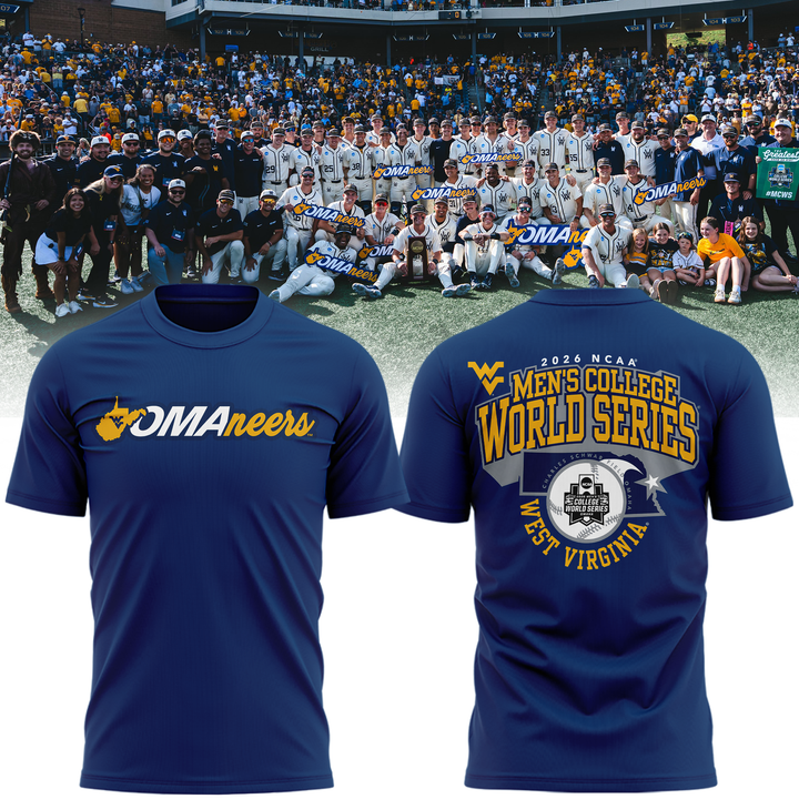 2.West Virginia Mountaineers 2026 NCAA Baseball Men's College World Series Omaneers Navy T-Shirt