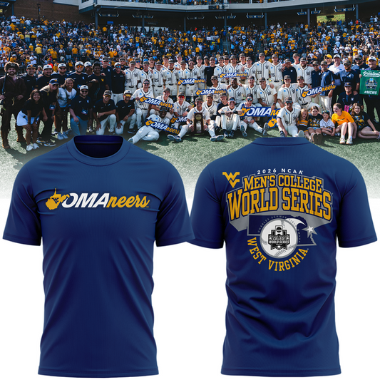 2.West Virginia Mountaineers 2026 NCAA Baseball Men's College World Series Omaneers Navy T-Shirt