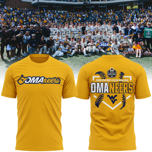 West Virginia Mountaineers 2026 NCAA Baseball Men's College World Series Omaneers Yellow T-Shirt