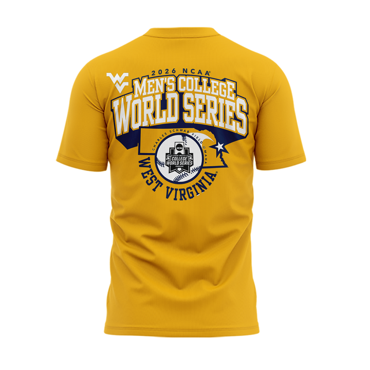2.West Virginia Mountaineers 2026 NCAA Baseball Men's College World Series Omaneers Yellow T-Shirt