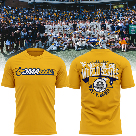 2.West Virginia Mountaineers 2026 NCAA Baseball Men's College World Series Omaneers Yellow T-Shirt