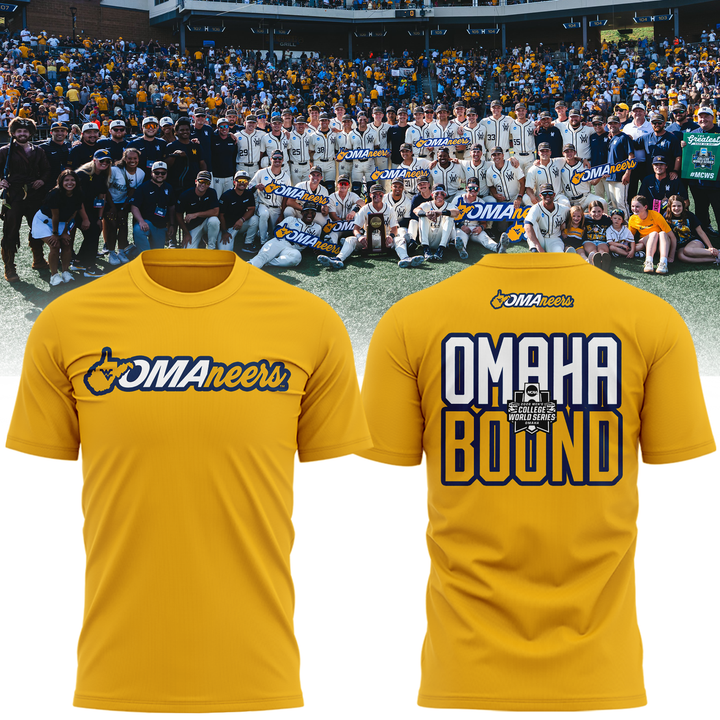3.West Virginia Mountaineers 2026 NCAA Baseball Men's College World Series Omaneers Yellow T-Shirt