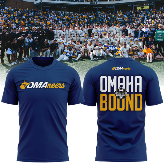 3.West Virginia Mountaineers 2026 NCAA Baseball Men's College World Series Omaneers Navy T-Shirt