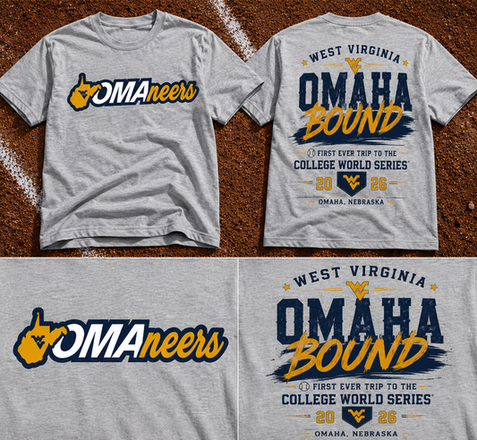 10.West Virginia Mountaineers 2026 NCAA Baseball Men's College World Series Omaneers T-Shirt