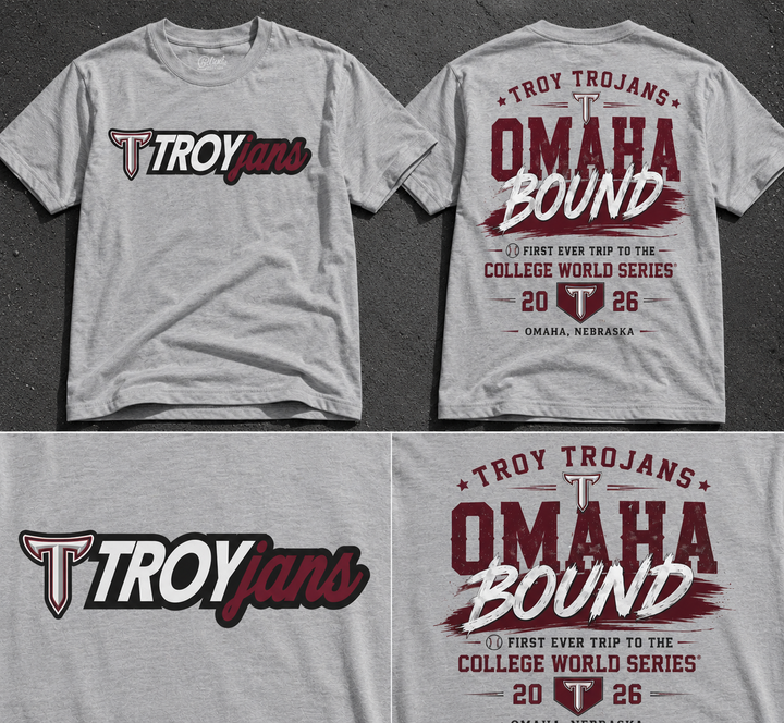Exclusive Troy Trojans Baseball Men’s College World Series 2026 - TROY TO OMAHA T-Shirt