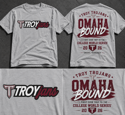 Exclusive Troy Trojans Baseball Men’s College World Series 2026 - TROY TO OMAHA T-Shirt