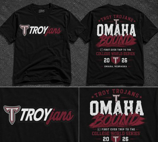 Limited Edition Troy Trojans Baseball Men’s College World Series 2026 - TROY TO OMAHA T-Shirt