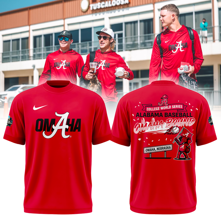 Alabama Baseball "Omaha" 2026 Men's College World Series Tee - Red v1