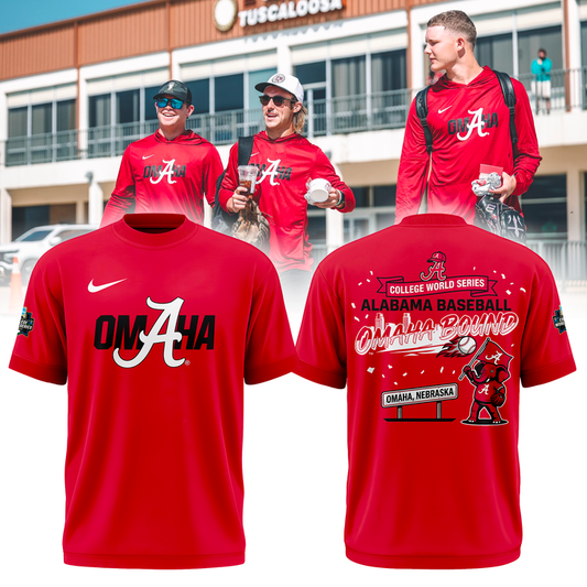 Alabama Baseball "Omaha" 2026 Men's College World Series Tee - Red v1