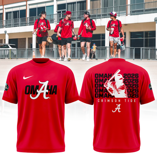 Alabama Baseball "Omaha" 2026 Men's College World Series Tee - Red v3