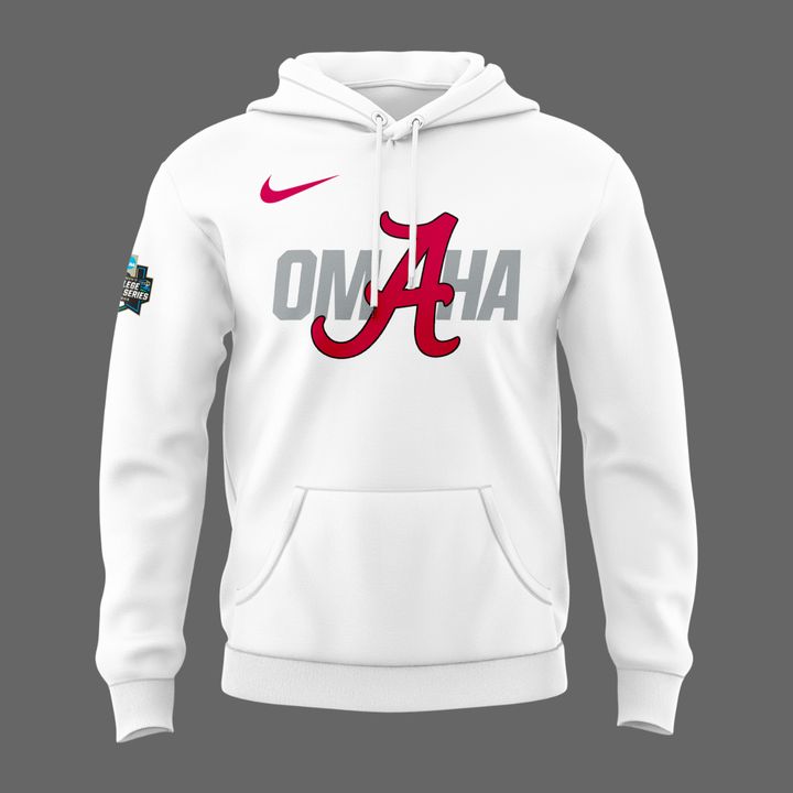 Alabama Baseball "Omaha" 2026 Men's College World Series Hoodie - White v3
