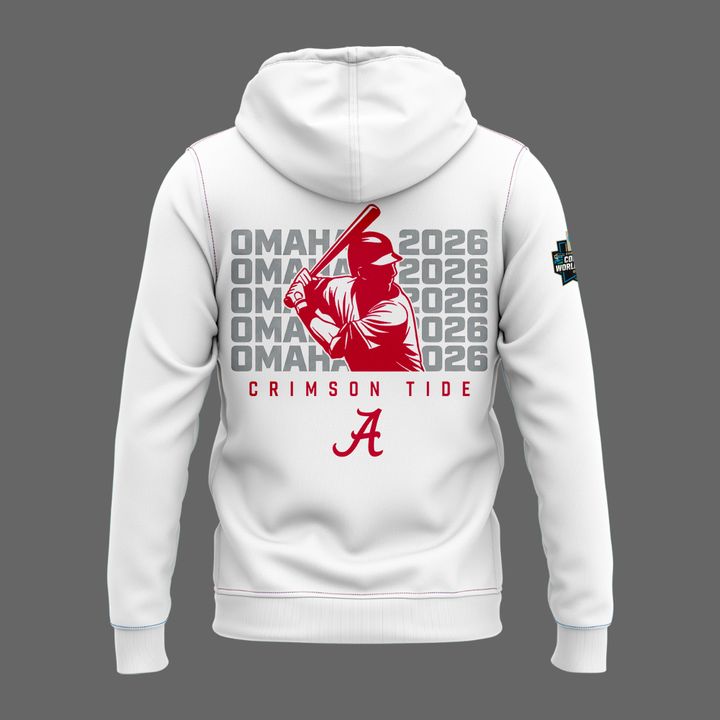 Alabama Baseball "Omaha" 2026 Men's College World Series Hoodie - White v3