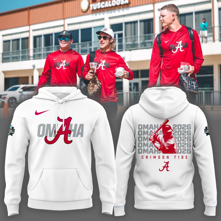 Alabama Baseball "Omaha" 2026 Men's College World Series Hoodie - White v3