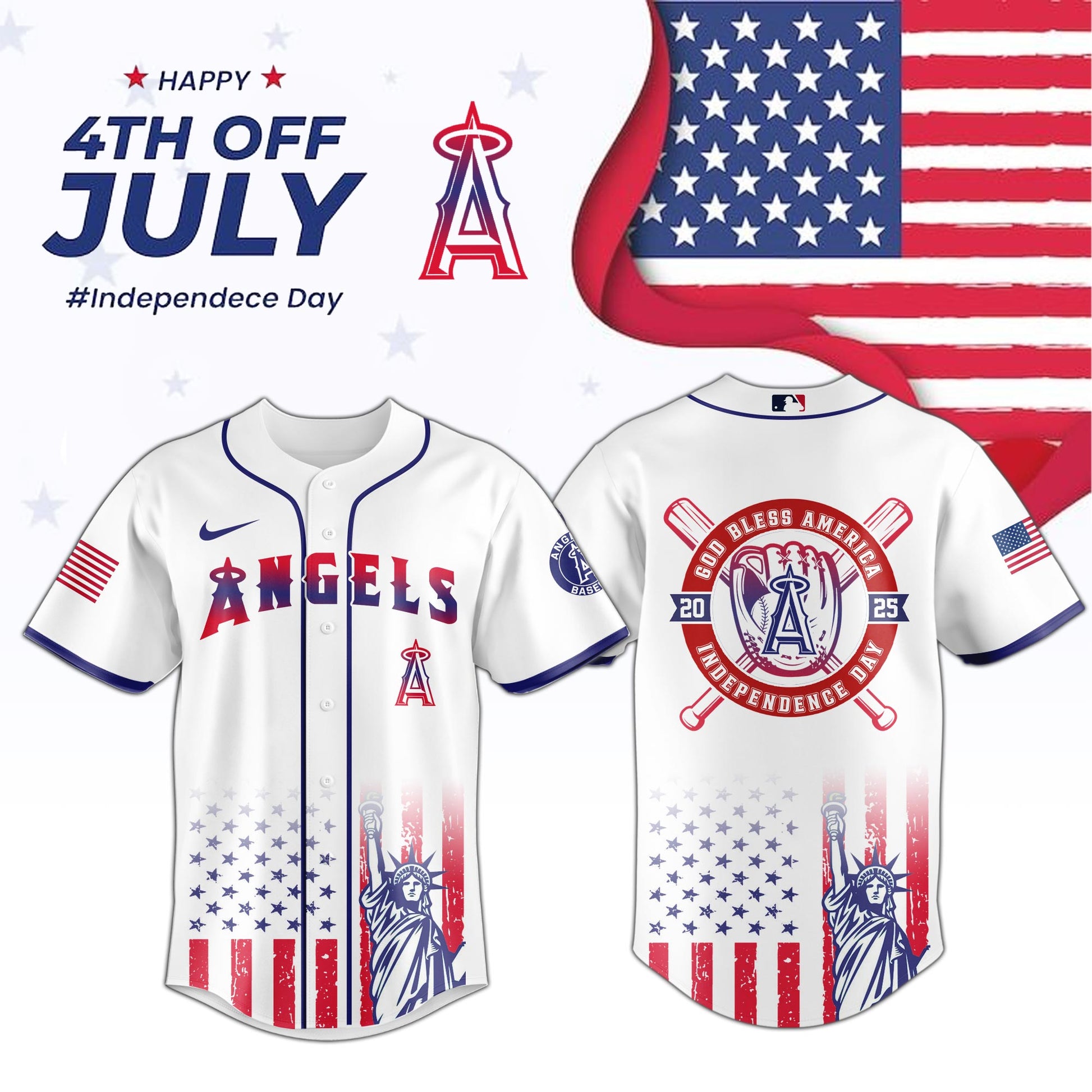 Los Angeles Angels Special Jersey For Independence Day - Celebrates 4th Of July Baseball Jersey