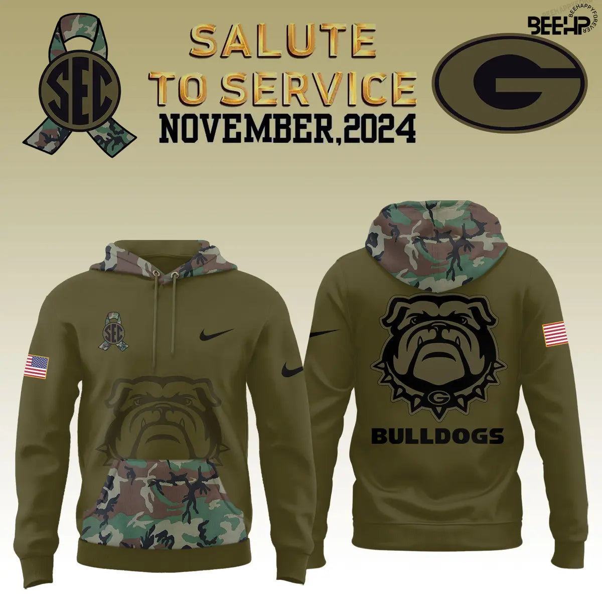 Premium Georgia Bulldogs Hoodie, Georgia Bulldogs 2024 Salute to Service Club Fleece Pullover - Best Gift For Veteran Days GB01