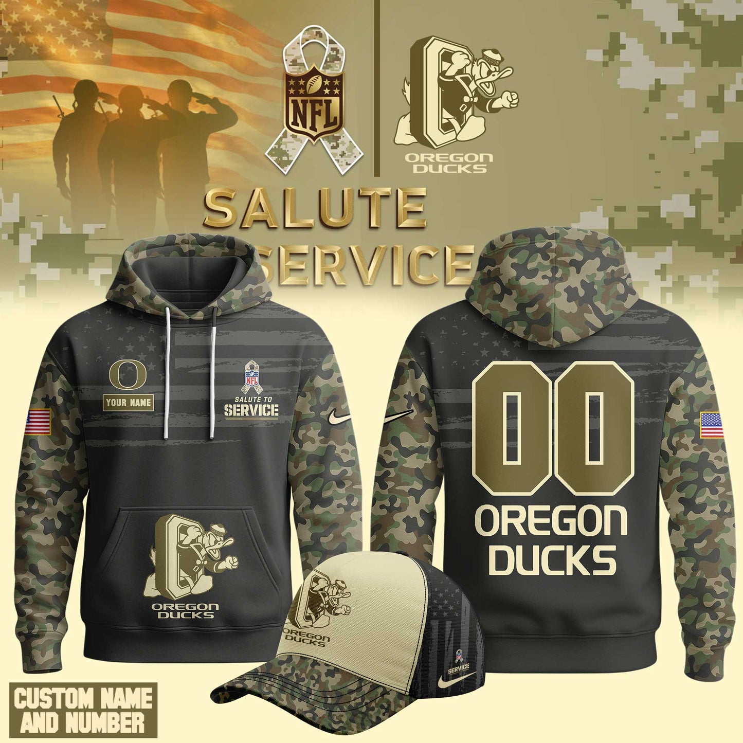 Oregon Ducks Football Hoodie Salute to Service 2025 Edition
