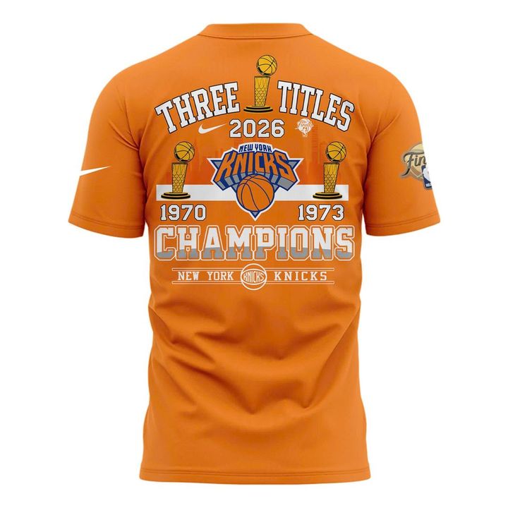 New York Knicks 2026 Champions 3-Time Champions Orange T-Shirt