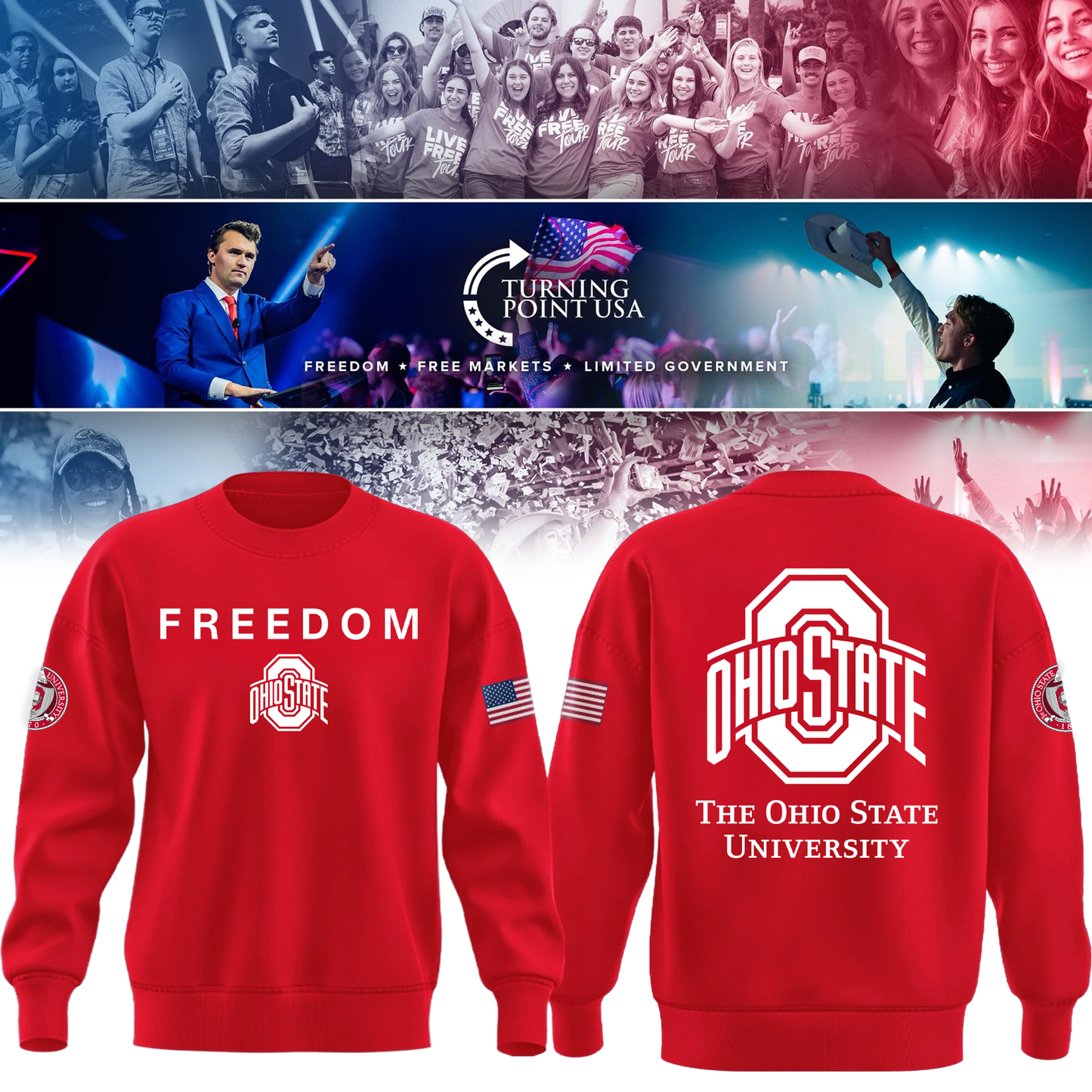 Ohio State Buckeyes x Turning Point USA Sweatshirt - Buckeyes Freedom Shirt Exclusive Design & 100% Cotton Fabric