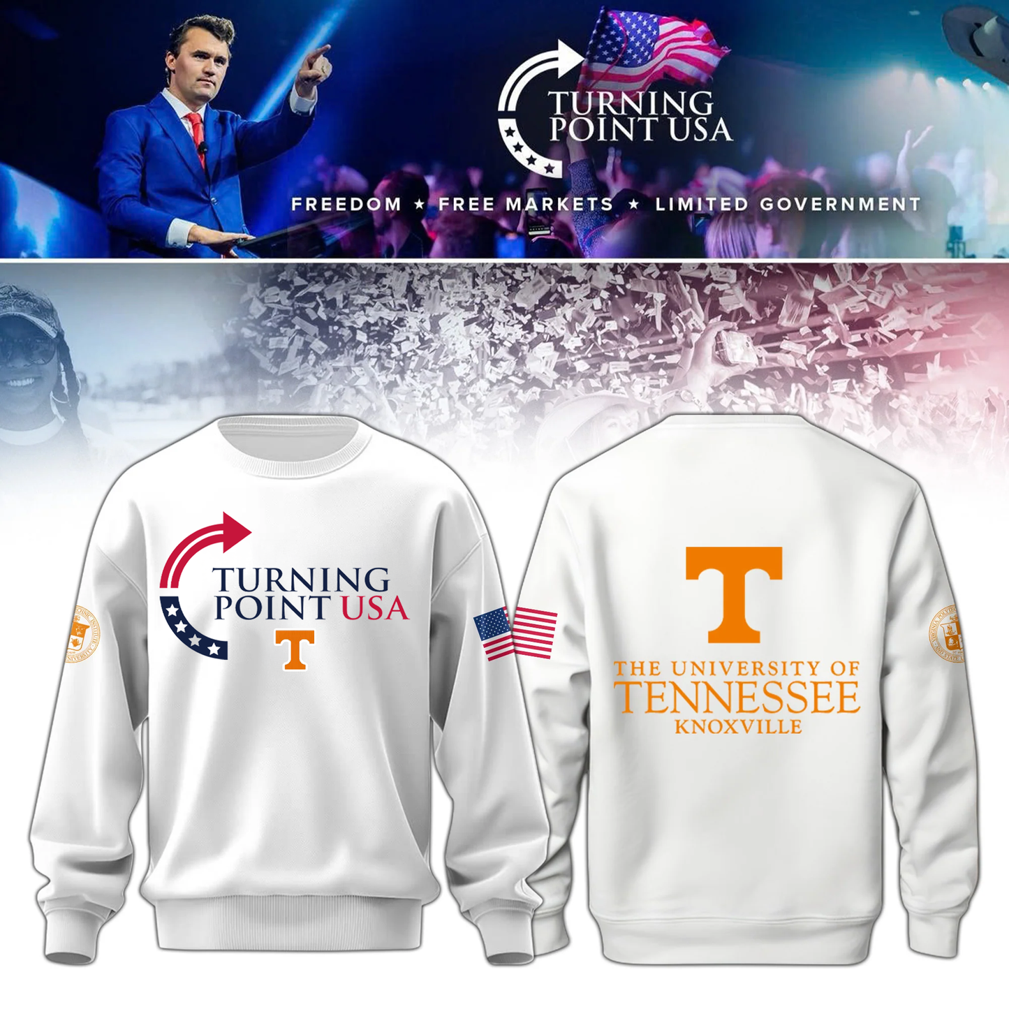 University of Tennessee, Knoxville x Turning Point USA Sweatshirt - Tennessee Vols Freedom Shirt Exclusive Design & 100% Cotton Fabric