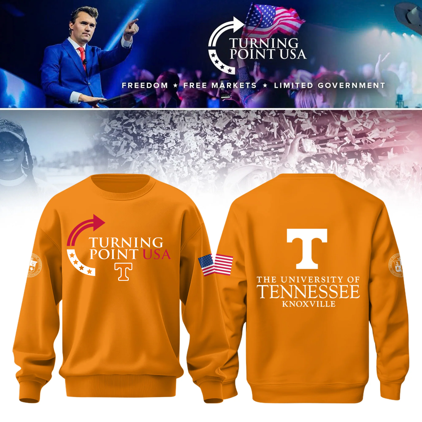 University of Tennessee, Knoxville x Turning Point USA Sweatshirt - Tennessee Vols Freedom Shirt Exclusive Design & 100% Cotton Fabric