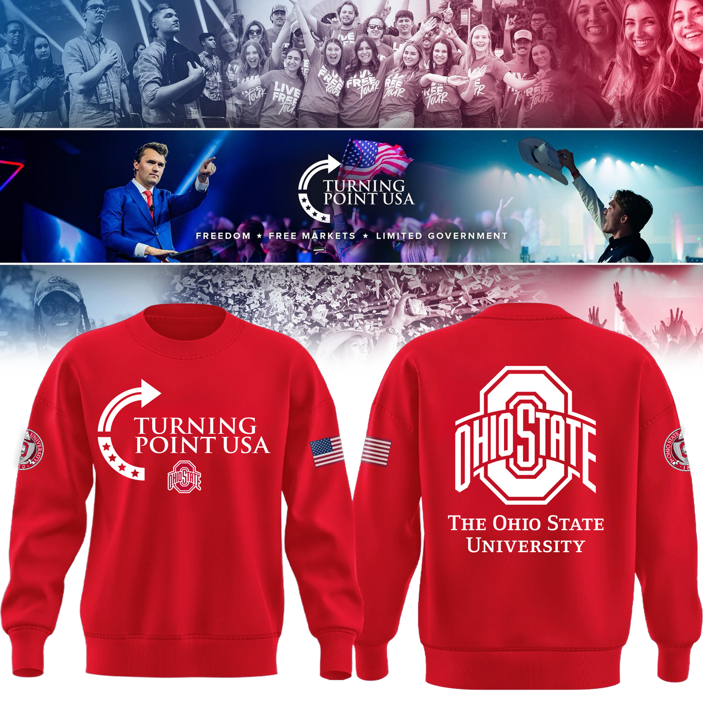 Ohio State Buckeyes x Turning Point USA Sweatshirt - Buckeyes Freedom Shirt Exclusive Design & 100% Cotton Fabric