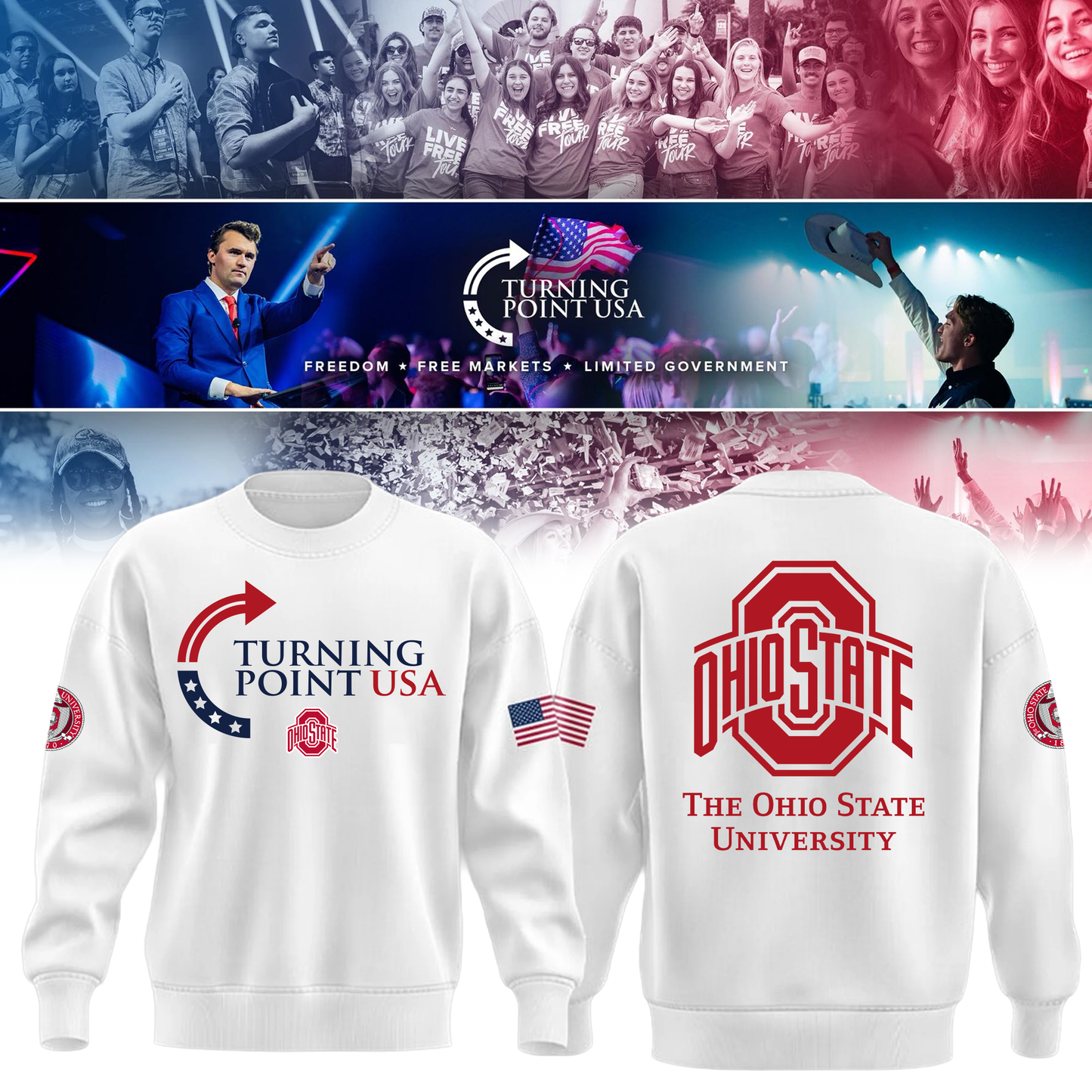 Ohio State Buckeyes x Turning Point USA Sweatshirt - Buckeyes Freedom Shirt Exclusive Design & 100% Cotton Fabric
