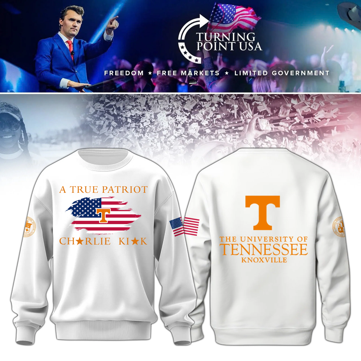 University of Tennessee, Knoxville x Turning Point USA Sweatshirt - Tennessee Vols Freedom Shirt Exclusive Design & 100% Cotton Fabric