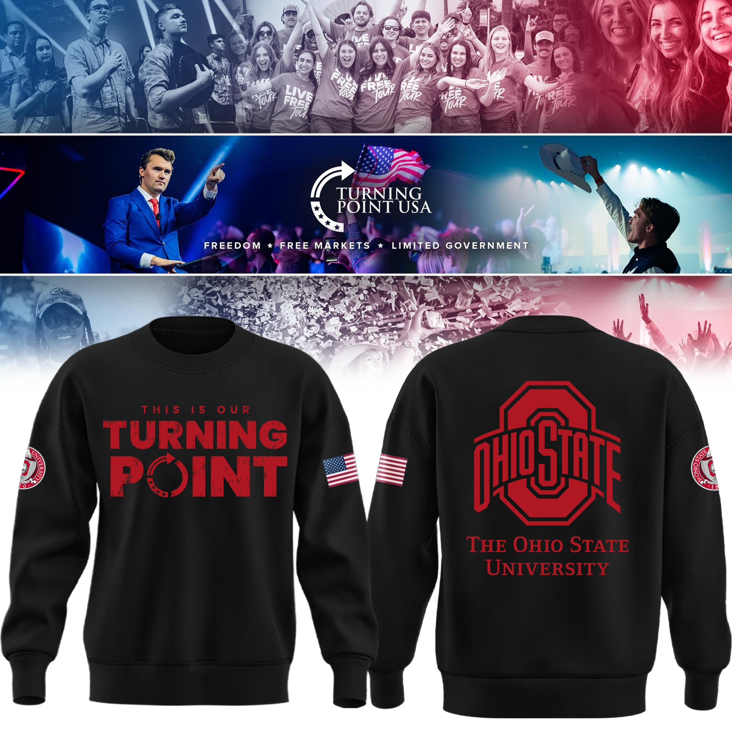 Ohio State Buckeyes x Turning Point USA Sweatshirt - Buckeyes Freedom Shirt Exclusive Design & 100% Cotton Fabric
