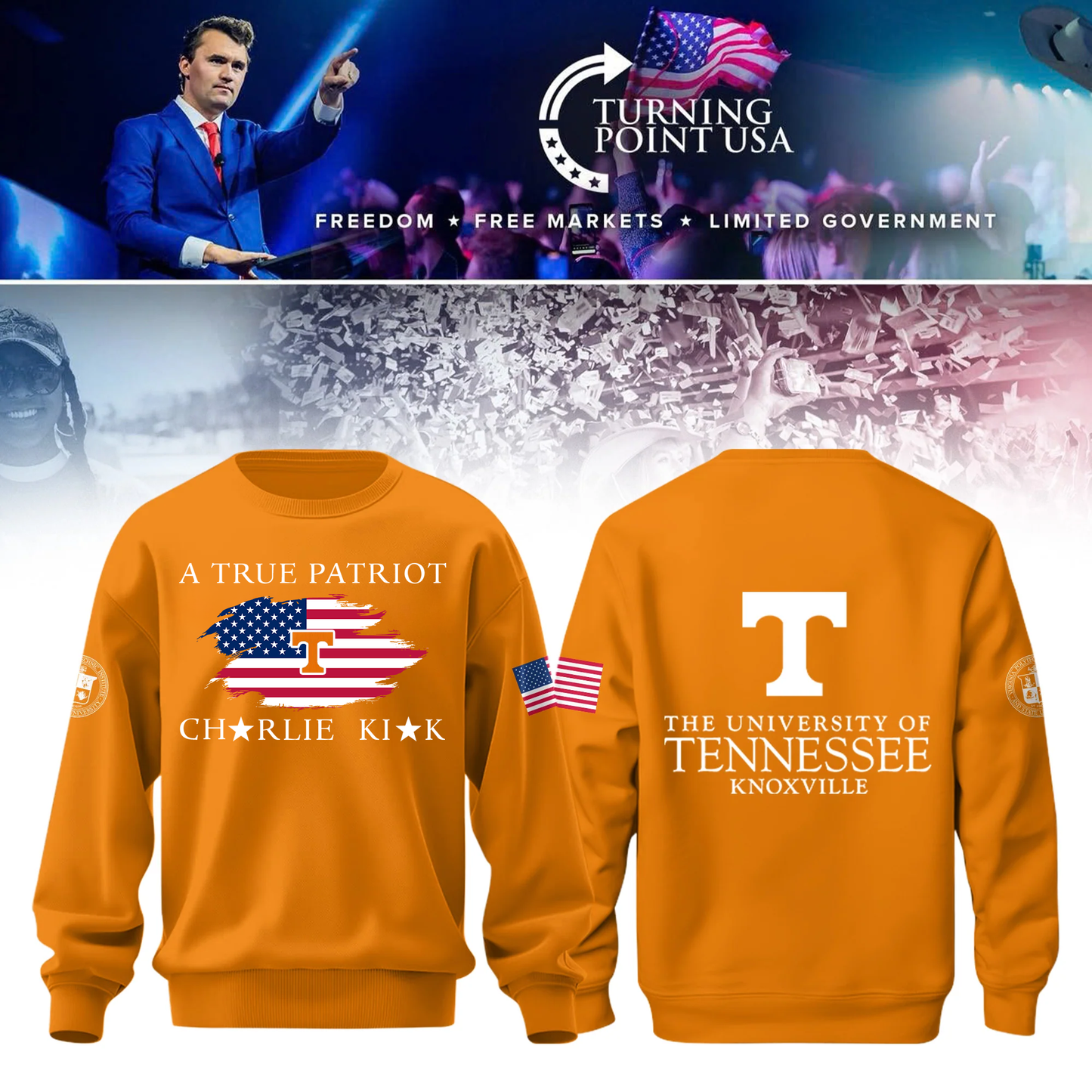 University of Tennessee, Knoxville x Turning Point USA Sweatshirt - Tennessee Vols Freedom Shirt Exclusive Design & 100% Cotton Fabric