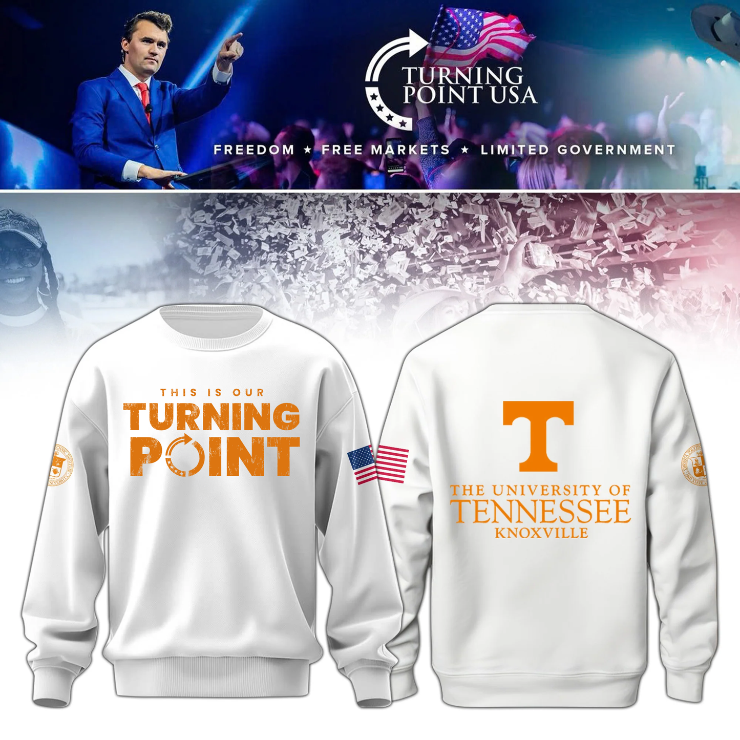 University of Tennessee, Knoxville x Turning Point USA Sweatshirt - Tennessee Vols Freedom Shirt Exclusive Design & 100% Cotton Fabric