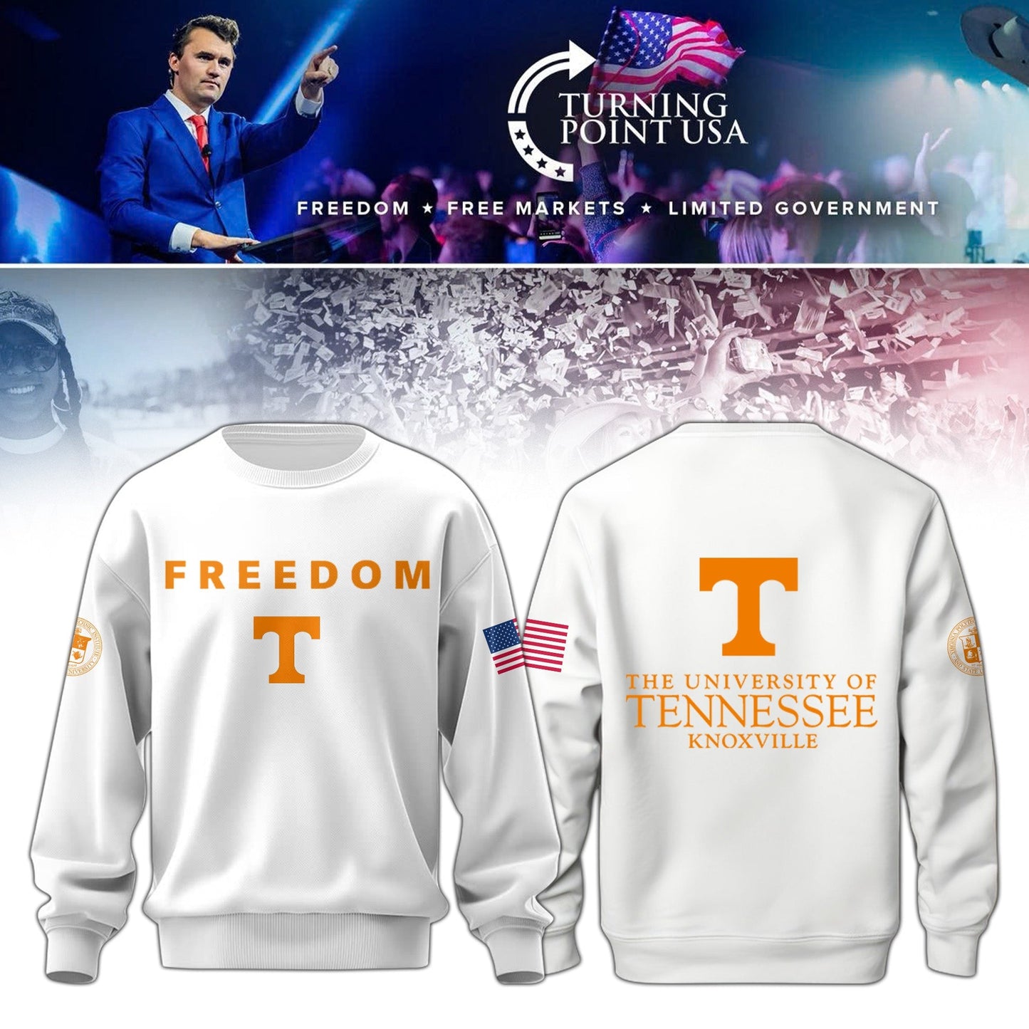 University of Tennessee, Knoxville x Turning Point USA Sweatshirt - Tennessee Vols Freedom Shirt Exclusive Design & 100% Cotton Fabric