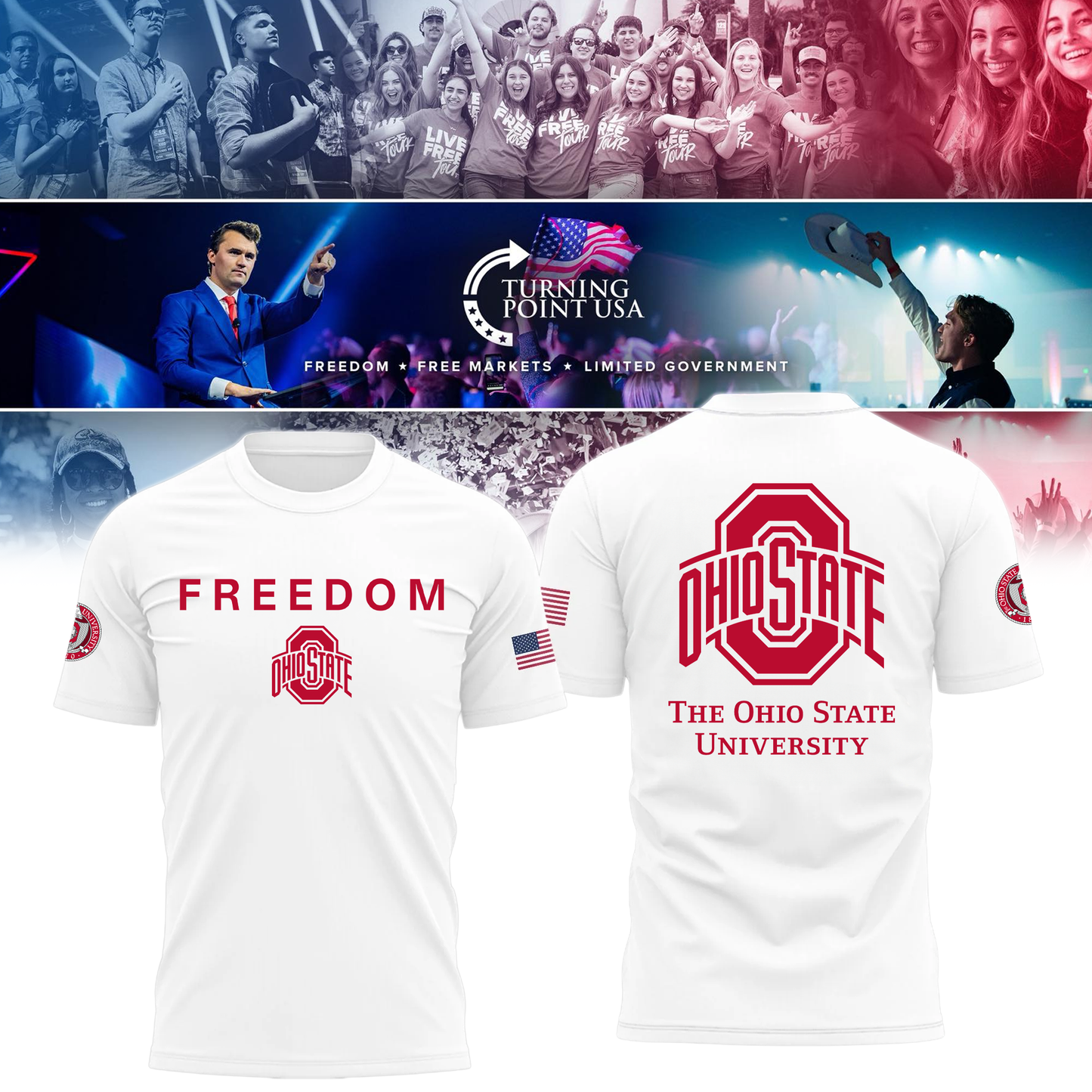 Ohio State Buckeyes x Turning Point USA T-Shirt - Buckeyes Freedom Shirt Exclusive Design & 100% Cotton Fabric