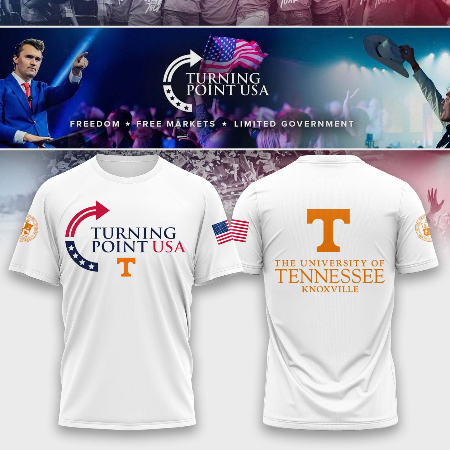University of Tennessee, Knoxville x Turning Point USA T-Shirt - Tennessee Vols Freedom Shirt Exclusive Design & 100% Cotton Fabric