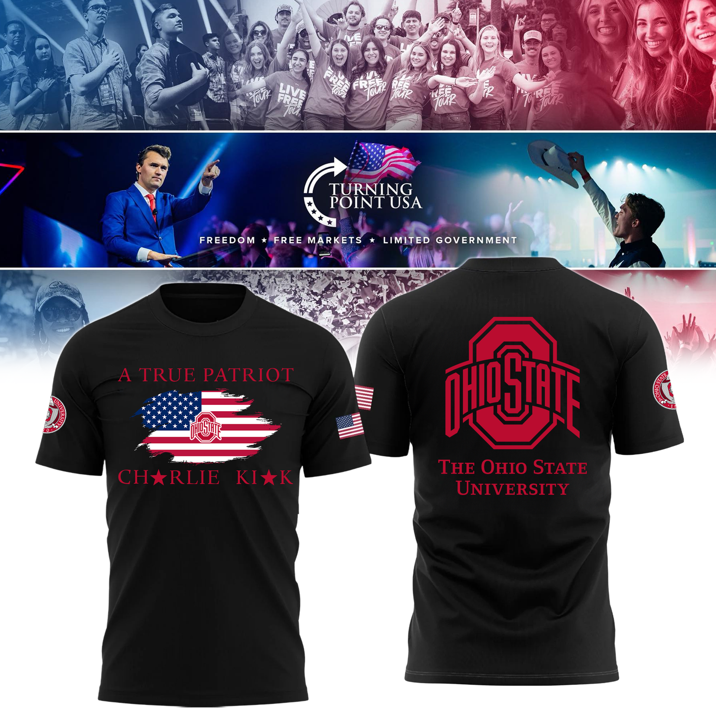 Ohio State Buckeyes x Turning Point USA T-Shirt - Buckeyes Freedom Shirt Exclusive Design & 100% Cotton Fabric