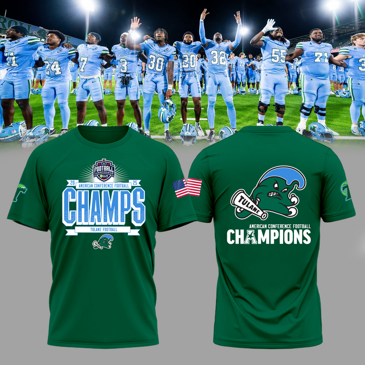 Tulane 2025 American Championship Green T-Shirt - Tulane Green Wave Football Champions T-Shirt - Twinkle My Toes Merch