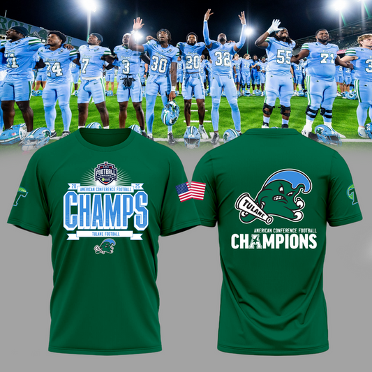 Tulane 2025 American Championship Green T-Shirt - Tulane Green Wave Football Champions T-Shirt - Twinkle My Toes Merch