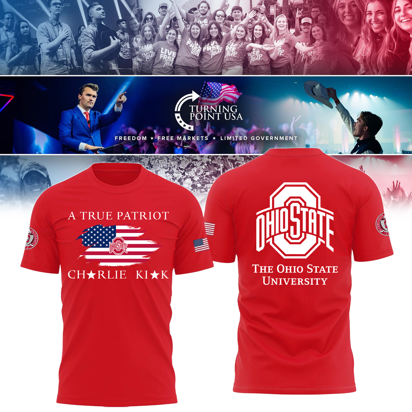 Ohio State Buckeyes x Turning Point USA T-Shirt - Buckeyes Freedom Shirt Exclusive Design & 100% Cotton Fabric