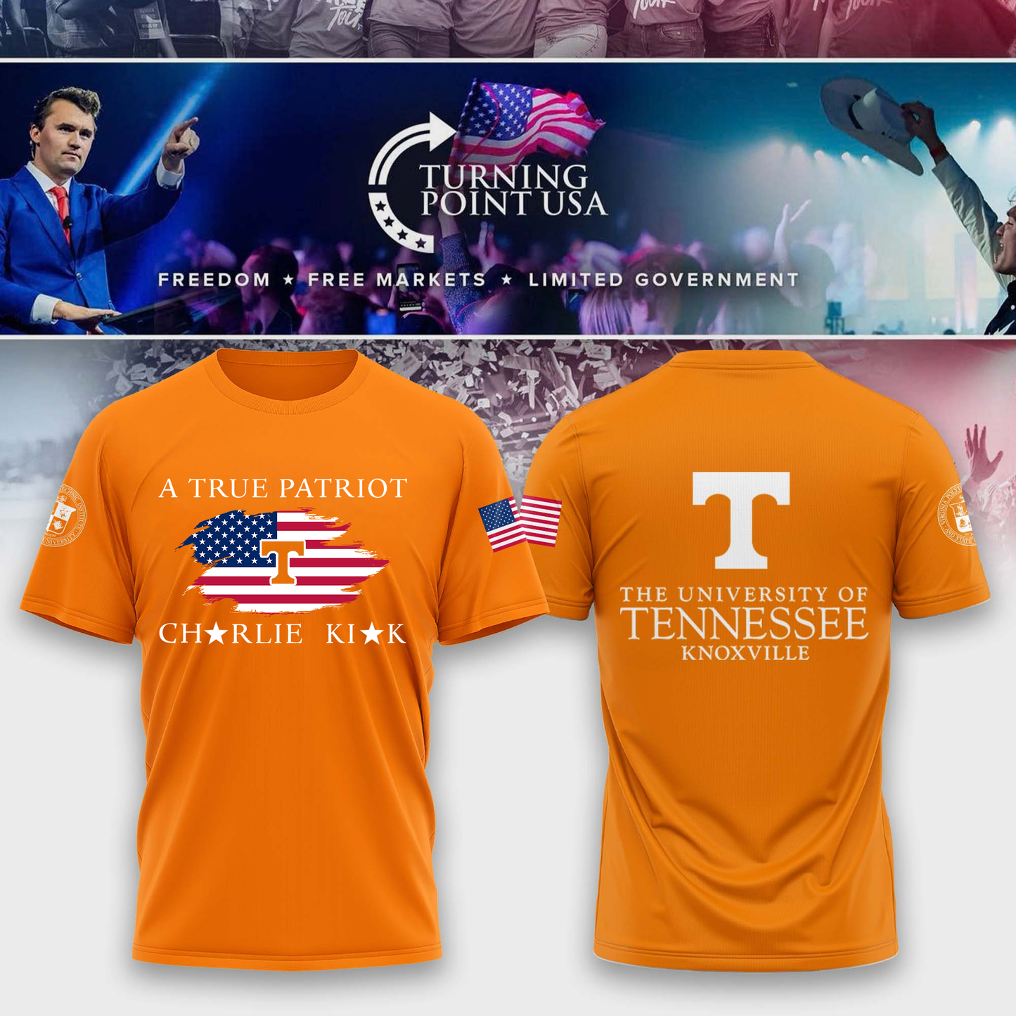 University of Tennessee, Knoxville x Turning Point USA T-Shirt - Tennessee Vols Freedom Shirt Exclusive Design & 100% Cotton Fabric