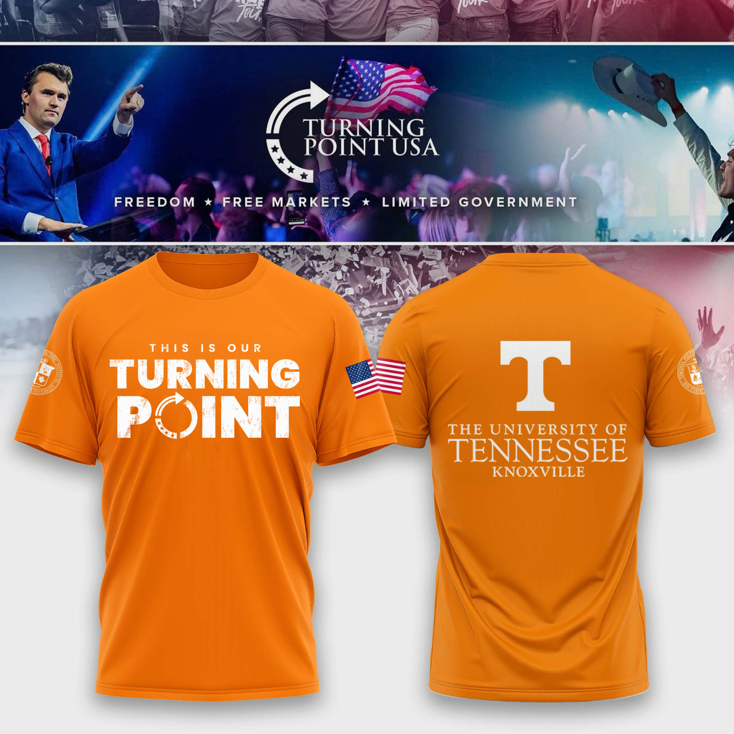 University of Tennessee, Knoxville x Turning Point USA T-Shirt - Tennessee Vols Freedom Shirt Exclusive Design & 100% Cotton Fabric
